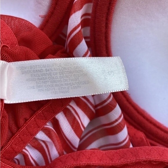 Inner Secrets Red White Stripe Feather Trim Babydoll Nightie Lingerie Sz S - Picture 11 of 12